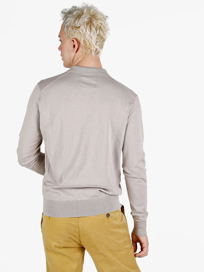 Polo da uomo in maglia a maniche lunghe - sabbia