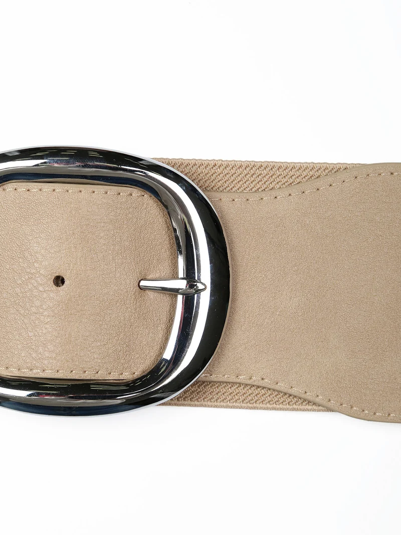 Cintura elasticizzata da donna con fibbia argentata - naturale