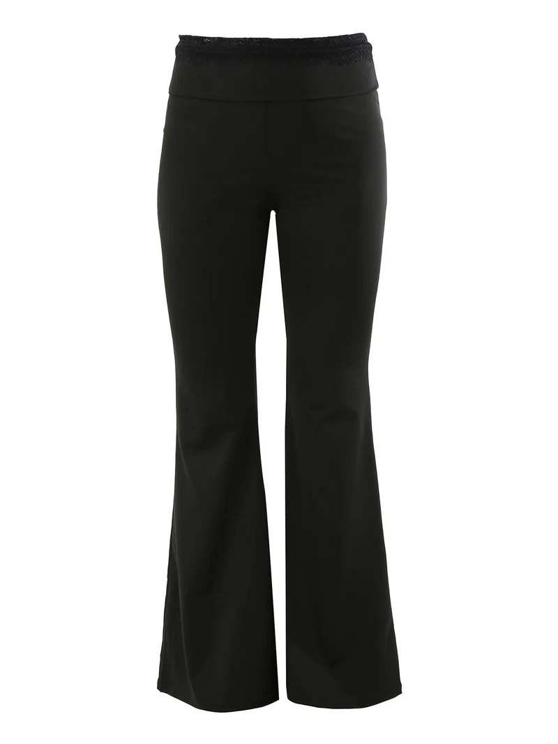 Pantaloni eleganti a zampa con pizzo in vita - nero