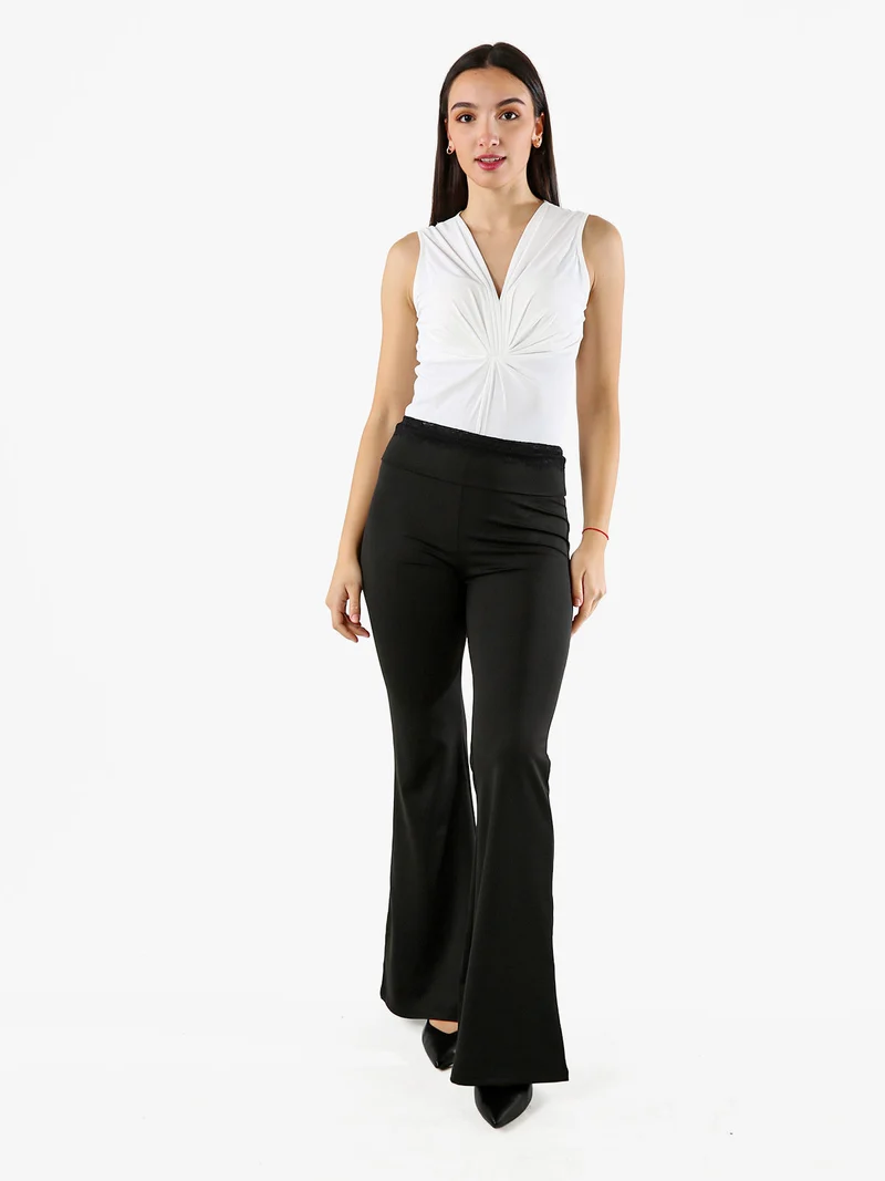 Pantaloni eleganti a zampa con pizzo in vita - nero