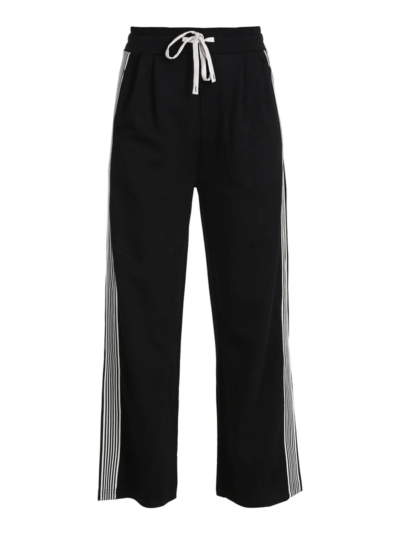 Pantaloni donna con coulisse e strisce laterali - nero