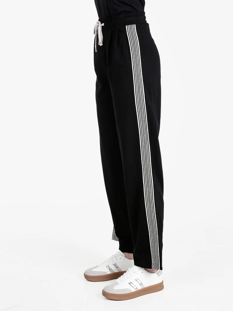 Pantaloni donna con coulisse e strisce laterali - nero