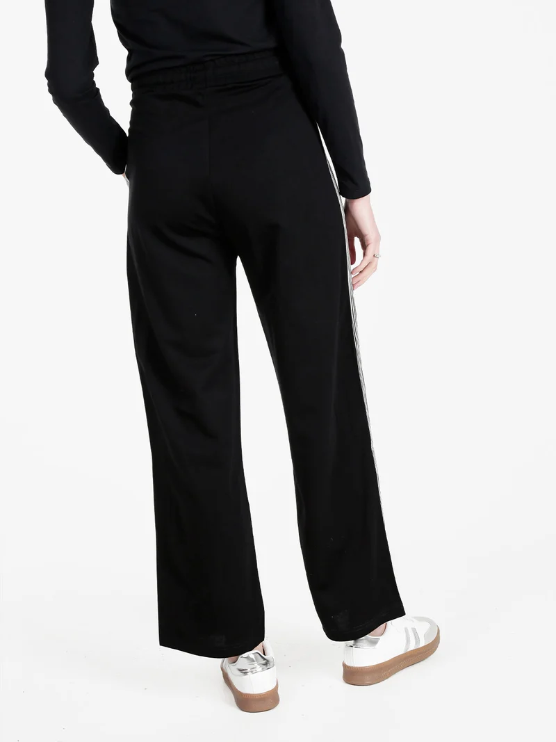 Pantaloni donna con coulisse e strisce laterali - nero