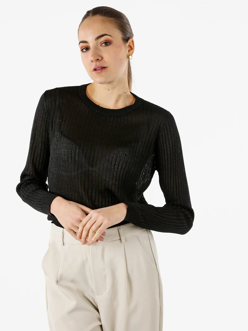 Maglia donna a coste con lurex - nero