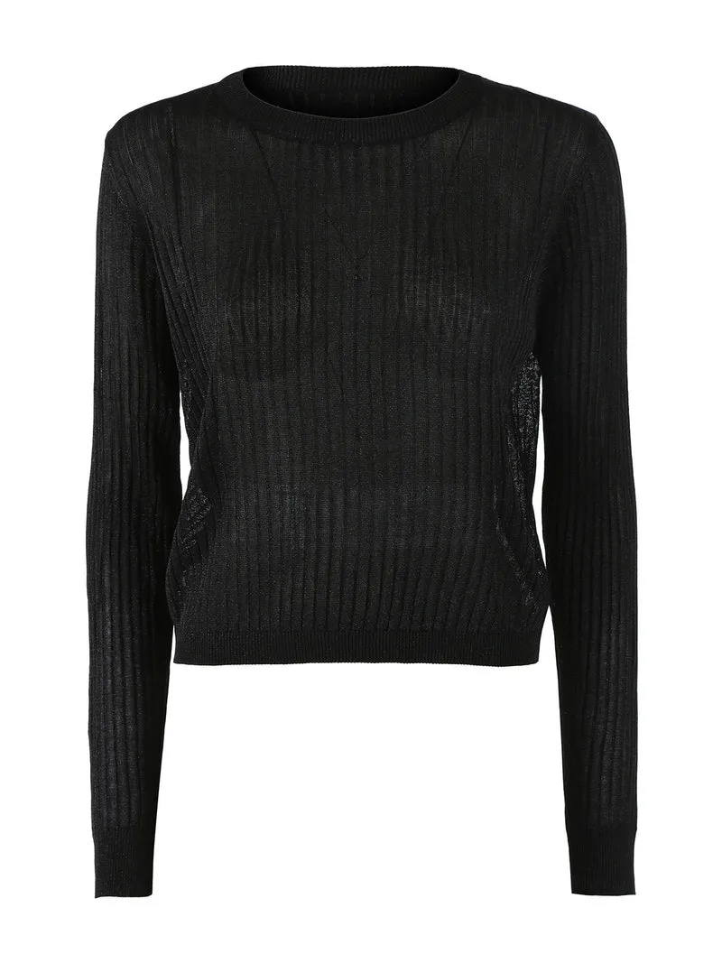 Maglia donna a coste con lurex - nero