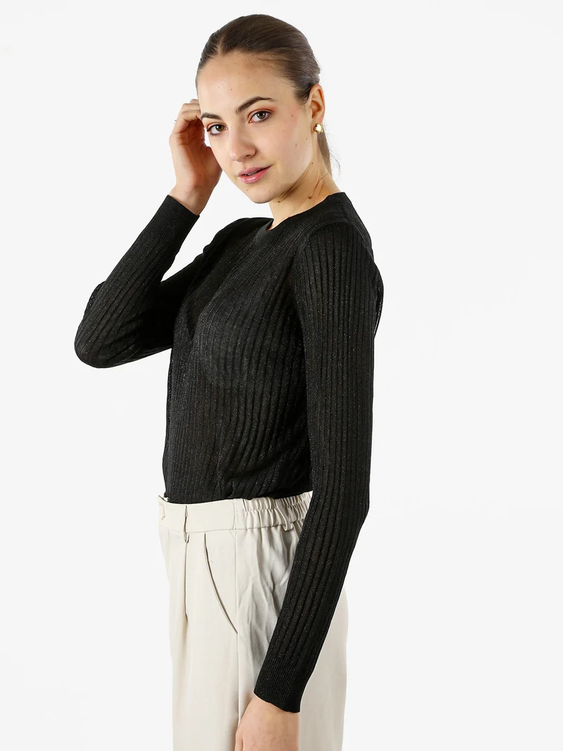 Maglia donna a coste con lurex - nero