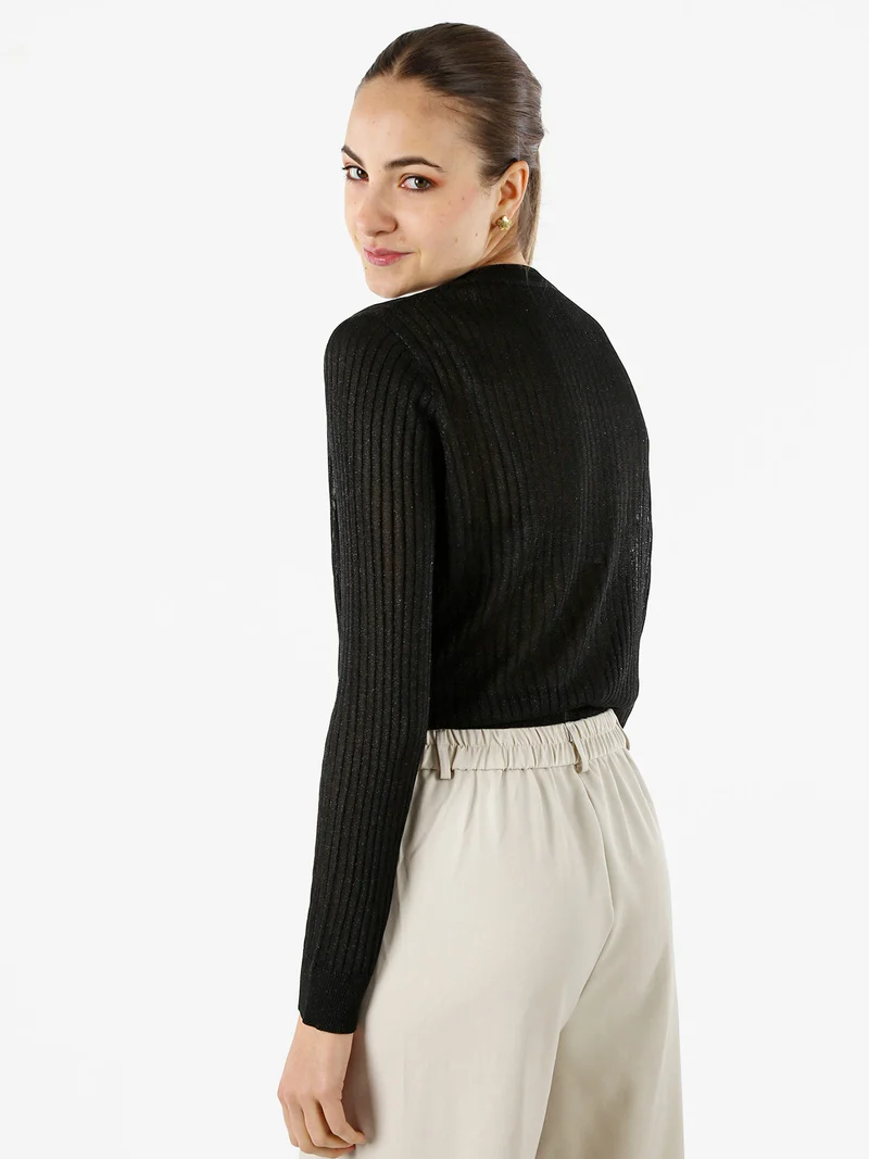 Maglia donna a coste con lurex - nero