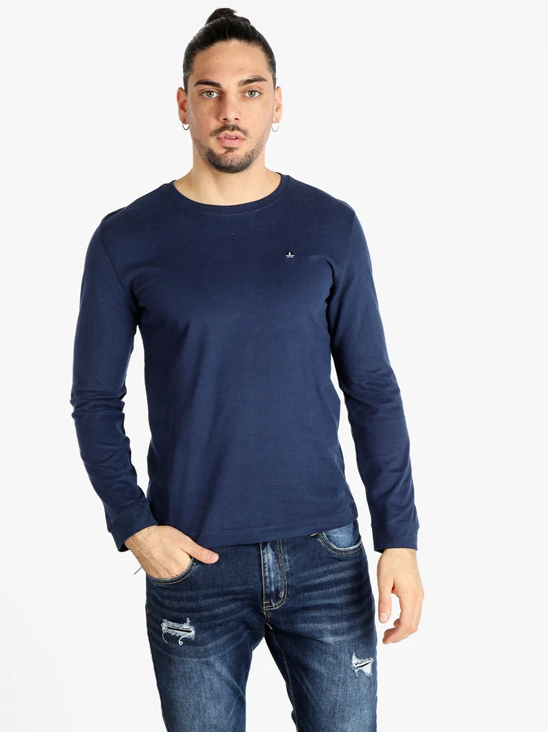 T-shirt uomo girocollo a maniche lunghe - blu
