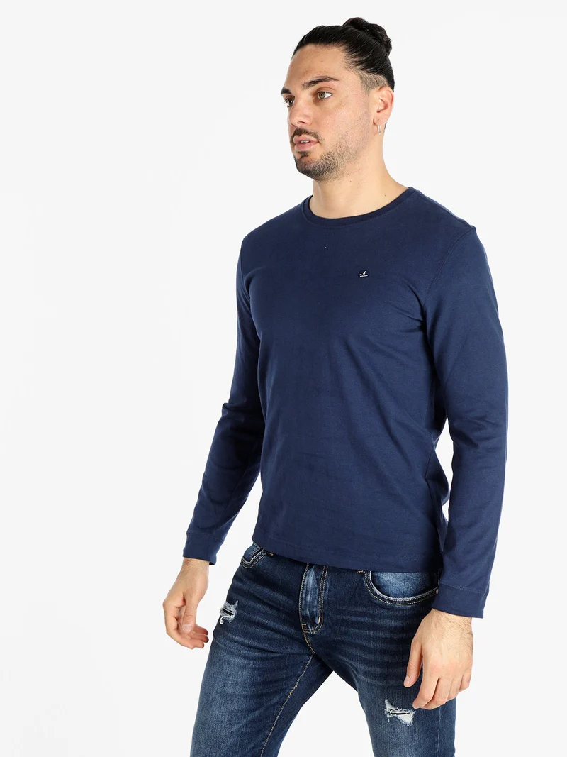 T-shirt uomo girocollo a maniche lunghe - blu