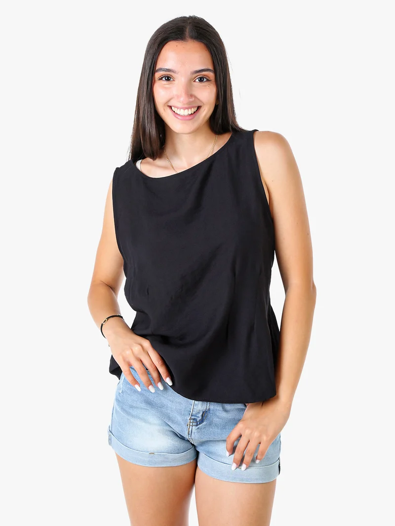 Top smanicato da donna in viscosa - nero