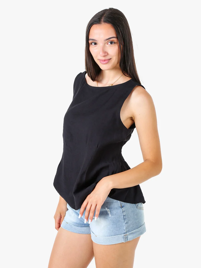 Top smanicato da donna in viscosa - nero