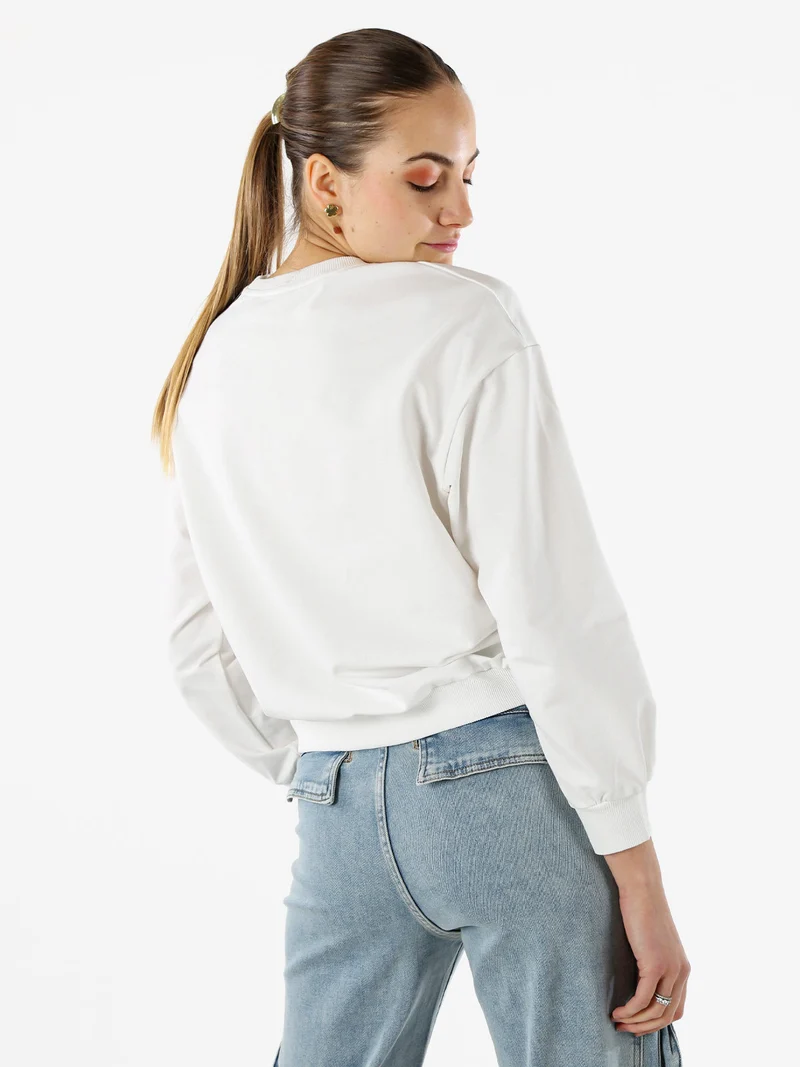 Felpa donna girocollo con stampa cuori animalier - bianco