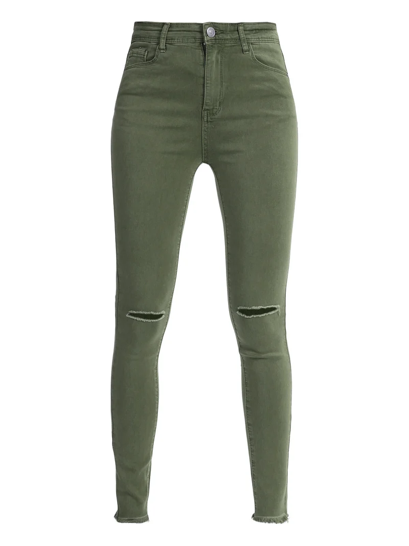 Pantaloni donna elasticizzati con strappi - verde