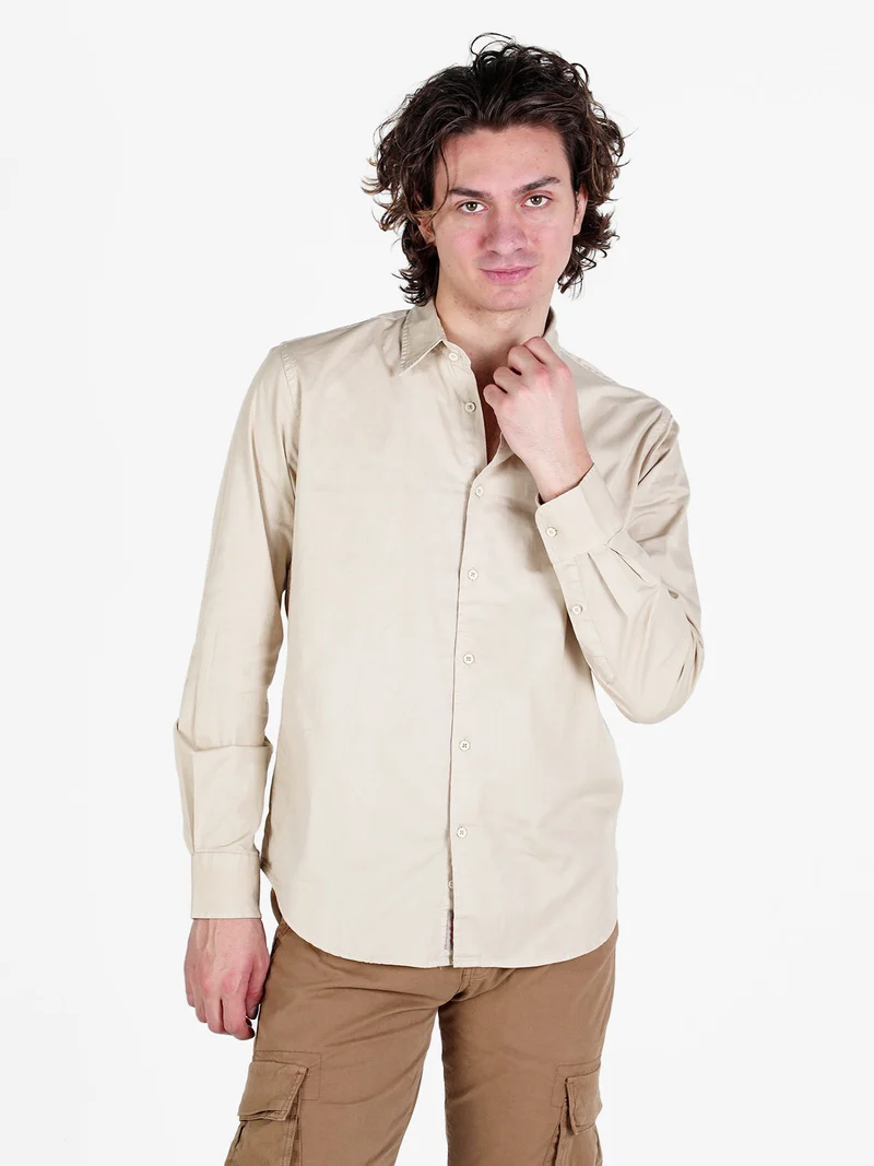 Camicia da uomo in cotone a maniche lunghe - sabbia