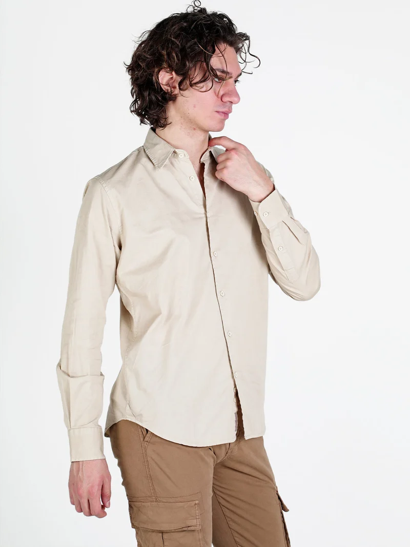 Camicia da uomo in cotone a maniche lunghe - sabbia