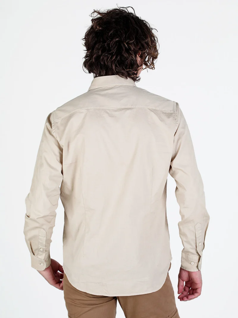 Camicia da uomo in cotone a maniche lunghe - sabbia