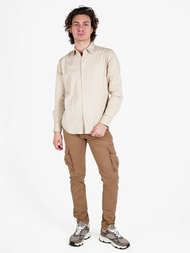 Camicia da uomo in cotone a maniche lunghe - sabbia