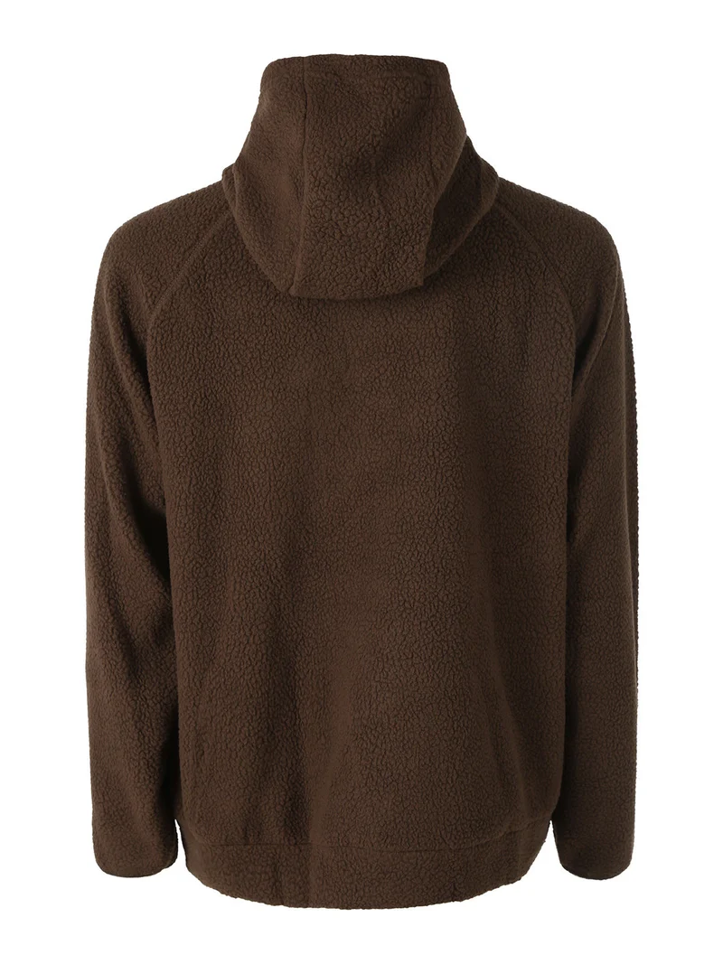Felpa teddy in pile da uomo con cappuccio e zip - marrone