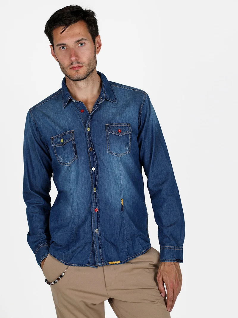 Camicia in jeans da uomo con bottoni colorati - jeans
