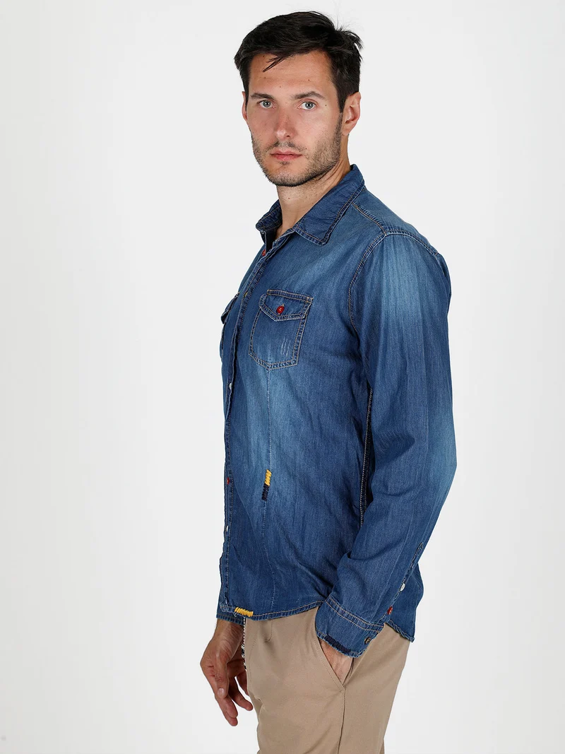 Camicia in jeans da uomo con bottoni colorati - jeans