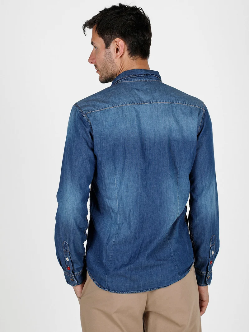Camicia in jeans da uomo con bottoni colorati - jeans