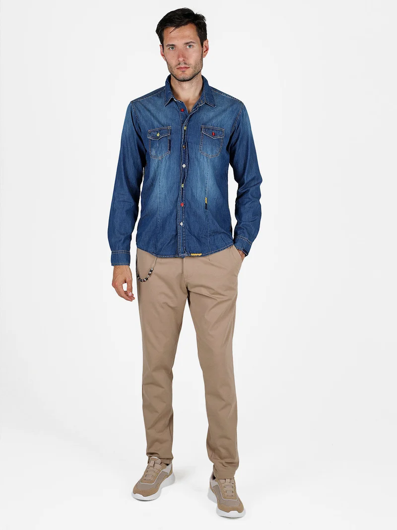 Camicia in jeans da uomo con bottoni colorati - jeans