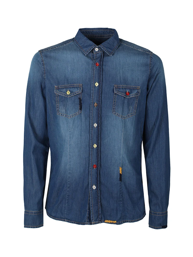 Camicia in jeans da uomo con bottoni colorati - jeans