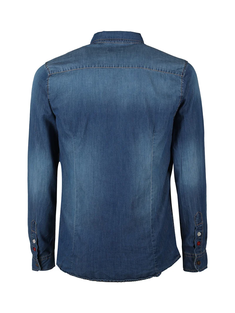 Camicia in jeans da uomo con bottoni colorati - jeans