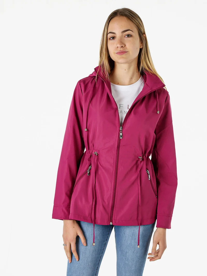 Giacca leggera da donna con cappuccio e zip - porpora