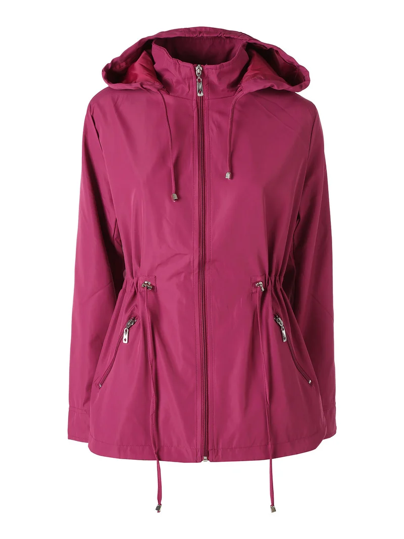 Giacca leggera da donna con cappuccio e zip - porpora
