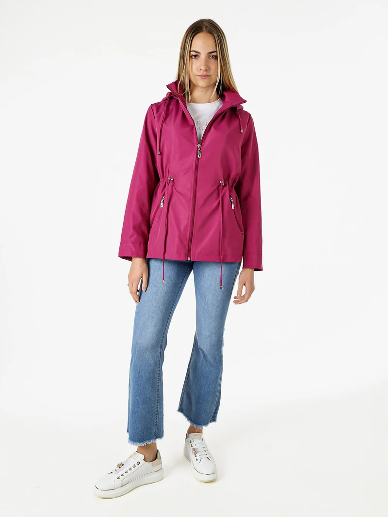 Giacca leggera da donna con cappuccio e zip - porpora