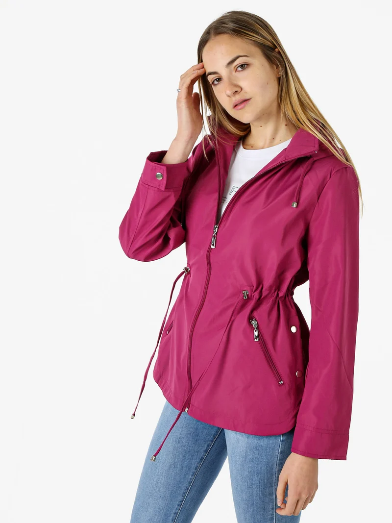 Giacca leggera da donna con cappuccio e zip - porpora