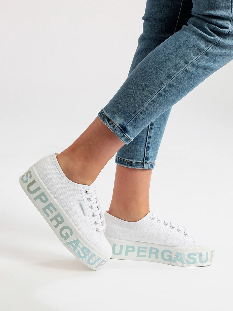 2790 PLATFORM LETTERING Sneakers donna in tela con platform - bianco