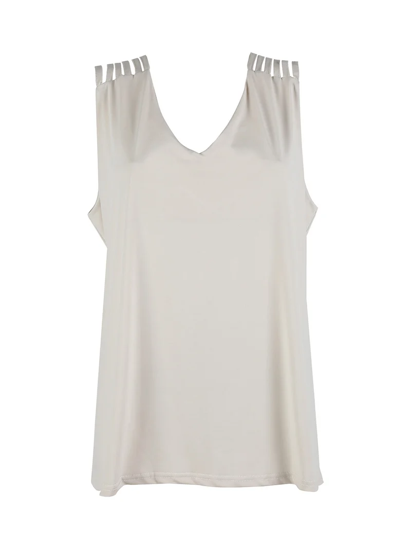 Top donna smanicato con scollo a V linea curvy - beige
