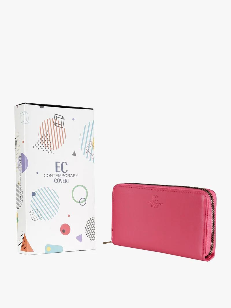 Portafoglio donna rettangolare con cerniera - fucsia