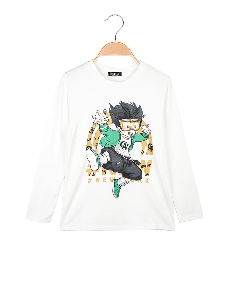 Maglia a maniche lunghe da bambino con stampa disegno - bianco
