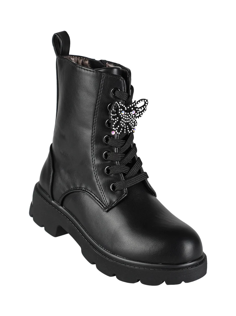 Anfibi stringati da bambina con dettaglio di strass - nero