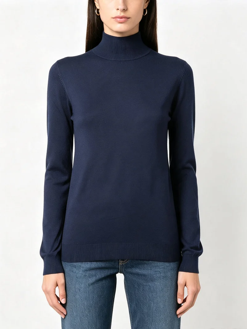 Pullover donna in maglia a lupetto - blu scuro
