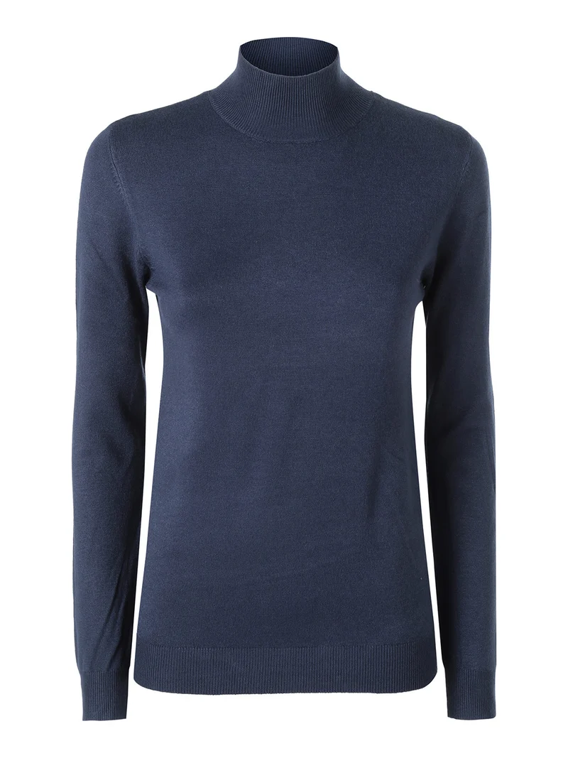 Pullover donna in maglia a lupetto - blu scuro