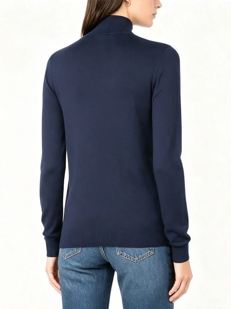 Pullover donna in maglia a lupetto - blu scuro