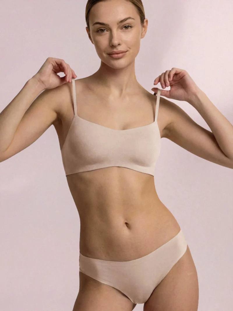 Brassiere in cotone con profili termosaldati COPPA B - sabbia