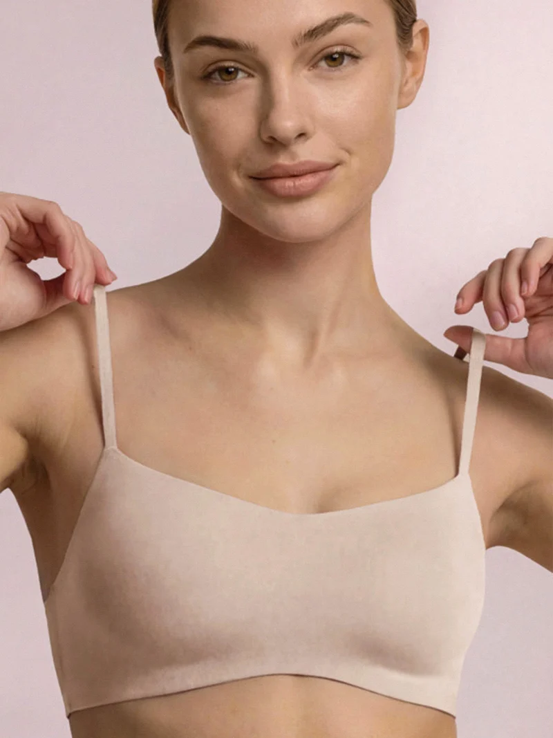 Brassiere in cotone con profili termosaldati COPPA B - sabbia