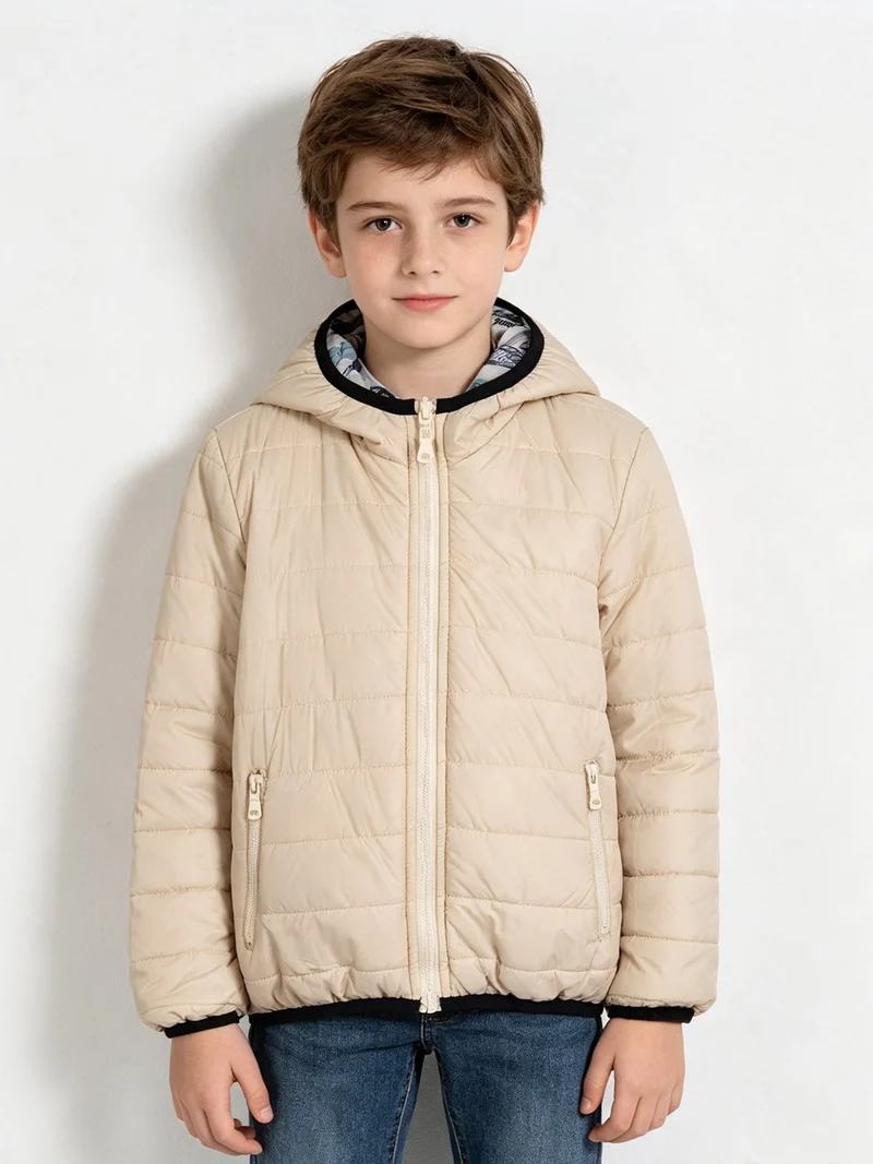 Giubbino 100 grammi da ragazzo reversibile con cappuccio e zip - beige