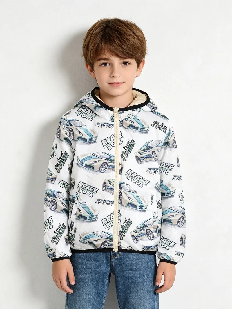 Giubbino 100 grammi da ragazzo reversibile con cappuccio e zip - beige