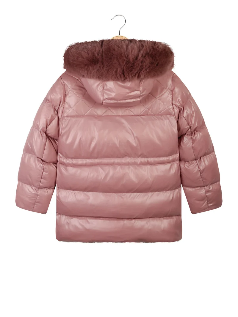 Giubbotto da bambina con cappuccio in ecopelo - rosa