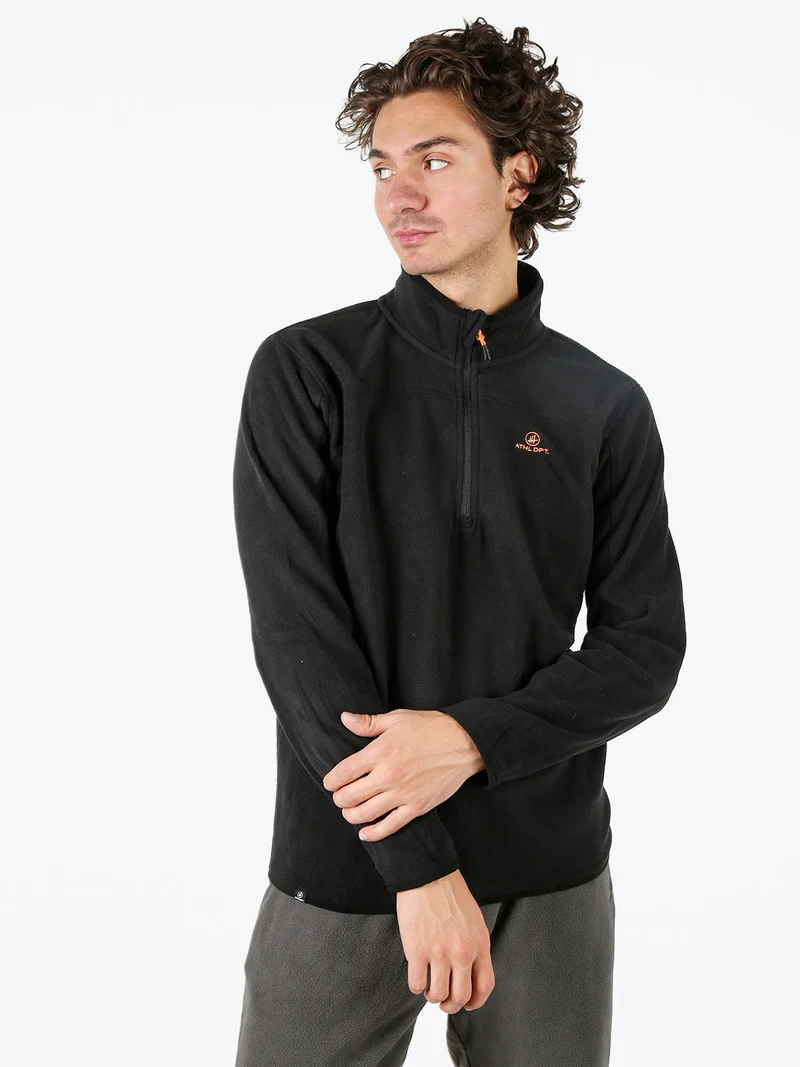 Felpa da uomo mezza zip in micropile con bordi a contrasto - nero