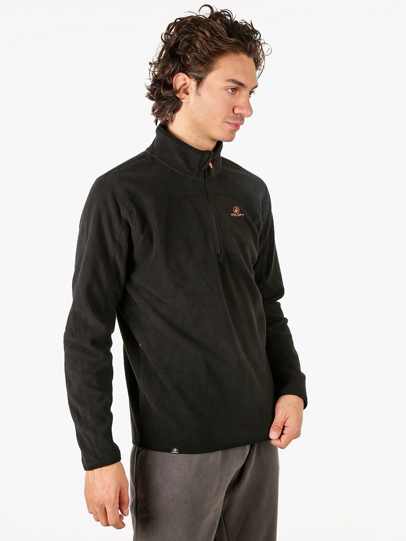 Felpa da uomo mezza zip in micropile con bordi a contrasto - nero