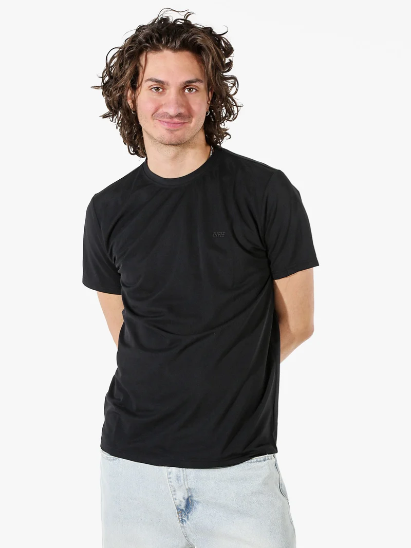 T-shirt girocollo da uomo in tessuto tecnico - nero