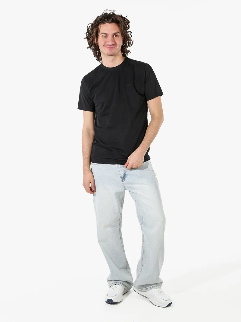 T-shirt girocollo da uomo in tessuto tecnico - nero