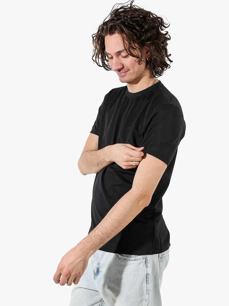 T-shirt girocollo da uomo in tessuto tecnico - nero
